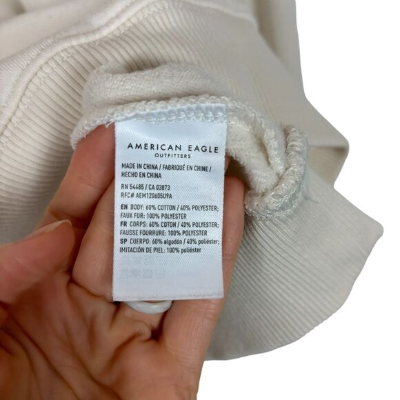 American Eagle Henley Sherpa Collar Cream Sweater Women’s Small - Picture 5 of 7